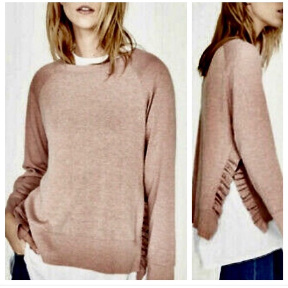 Zara Basics Collection Side Ruffle Crew Sweater L - image 1